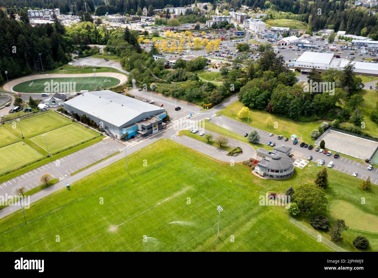 An aerial view of the Q Centre arena at Westshore Parks and Recreation