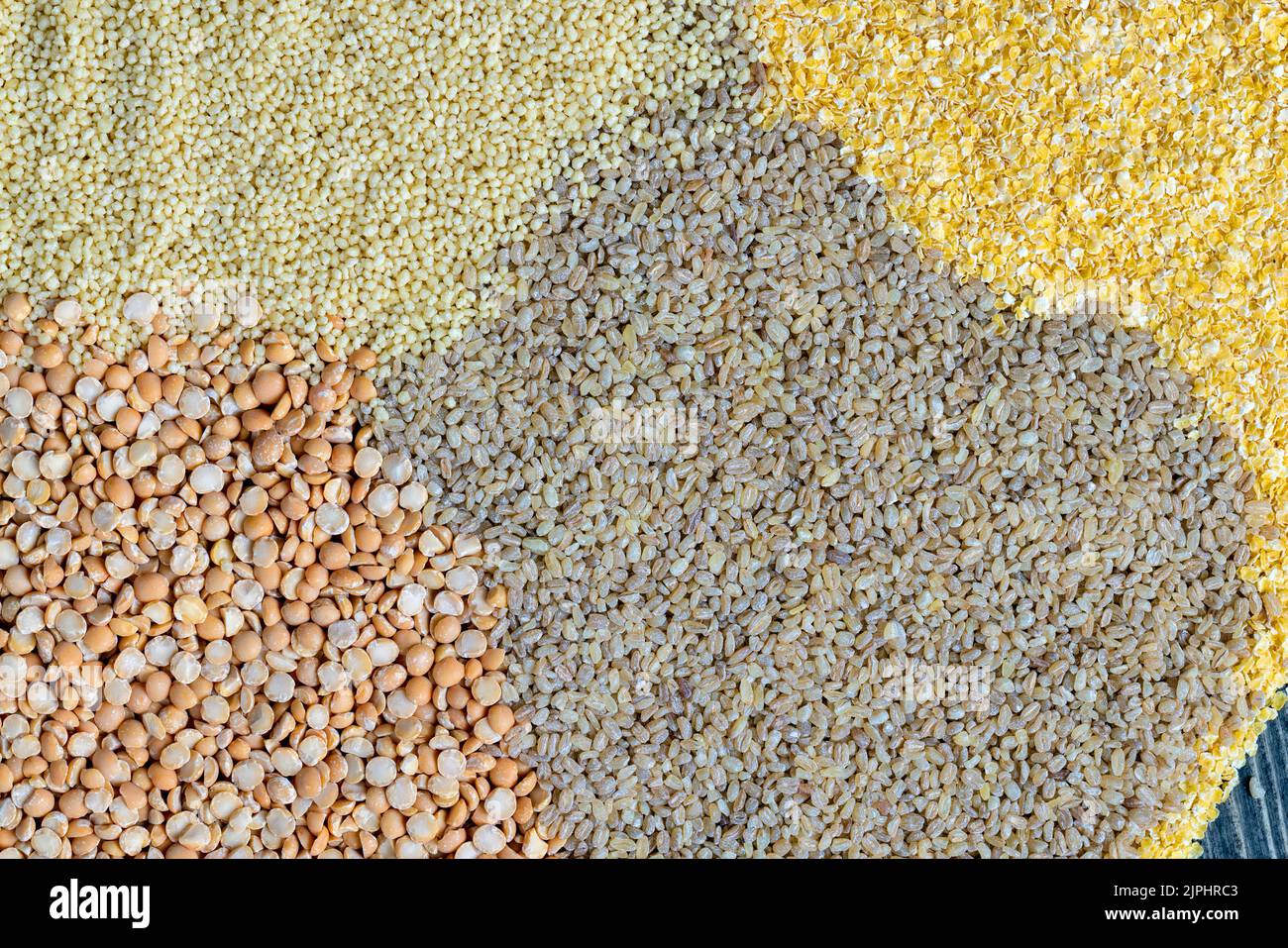 Mixed raw cereals from different types of plants, cooking from