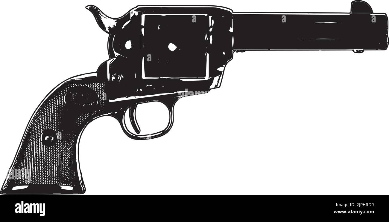 Wild West Gun Revolver old classic black and white logo Stock Vector