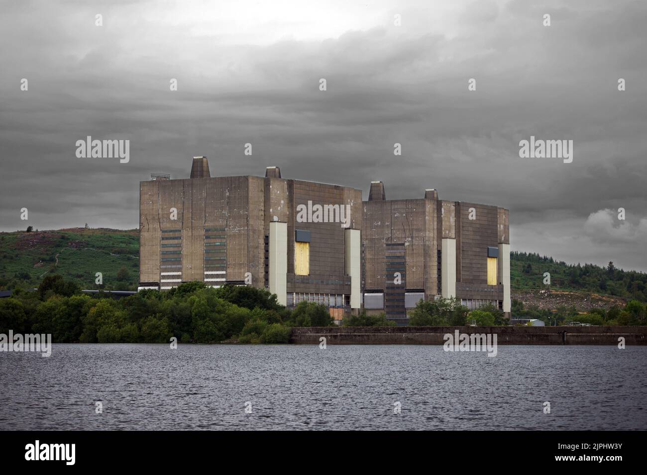 Trawsfynydd nuclear power station is a decommissioned Magnox nuclear power station situated in the Snowdonia National Park. It started working in 1965. Stock Photo