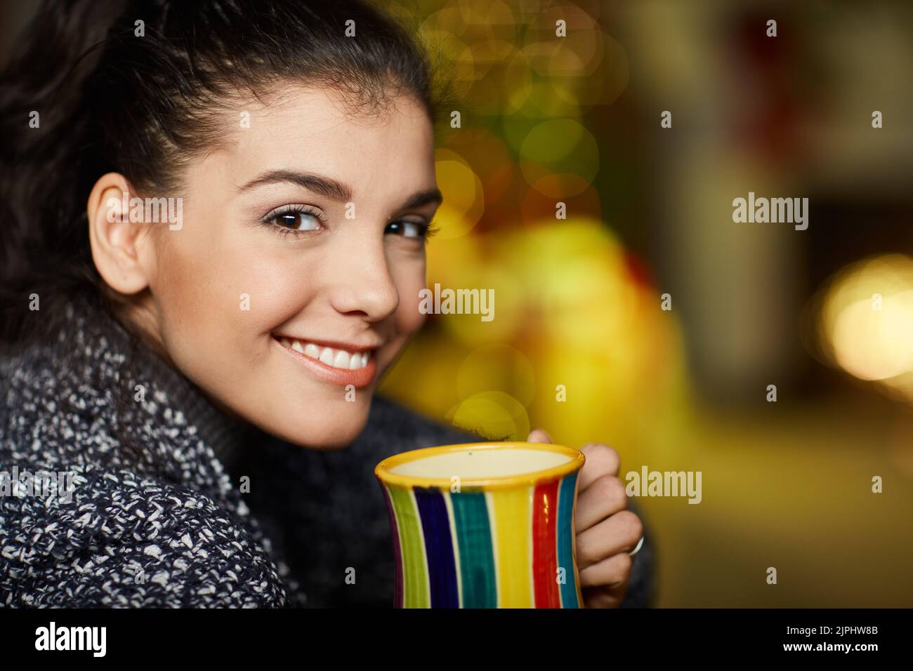 young woman, smiling, hot drink, girl, girls, woman, young women, smile, hot  drinks Stock Photo - Alamy