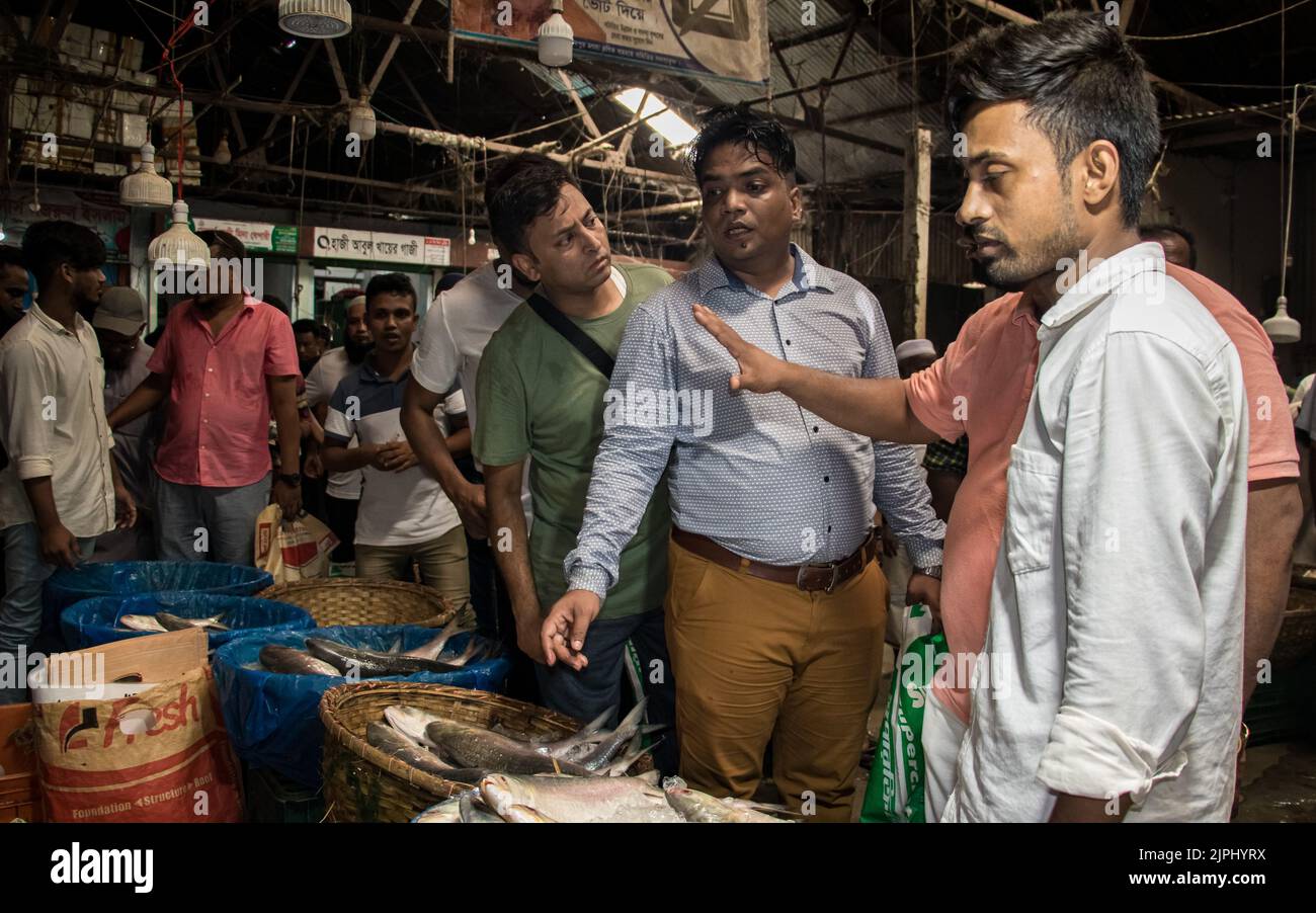 Vendors selling Hilsa fish at the Chandpur wholesale fish market on August 4, 2022, Dhaka