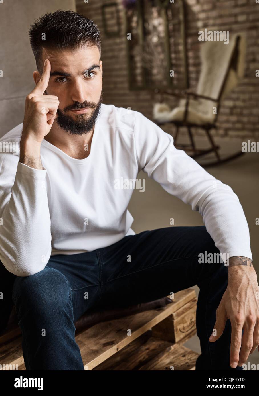 man, home, pensive, guy, men, homes, pensives Stock Photo