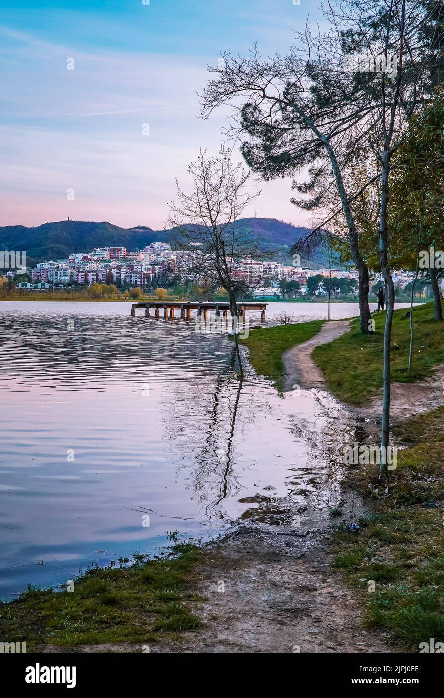 Vertical view of the lake inside Tirana Grand Park in Tirana, Albania ...