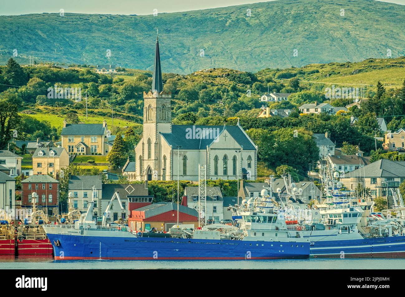 Killybegs Harbour and Church, Ireland Stock Photo