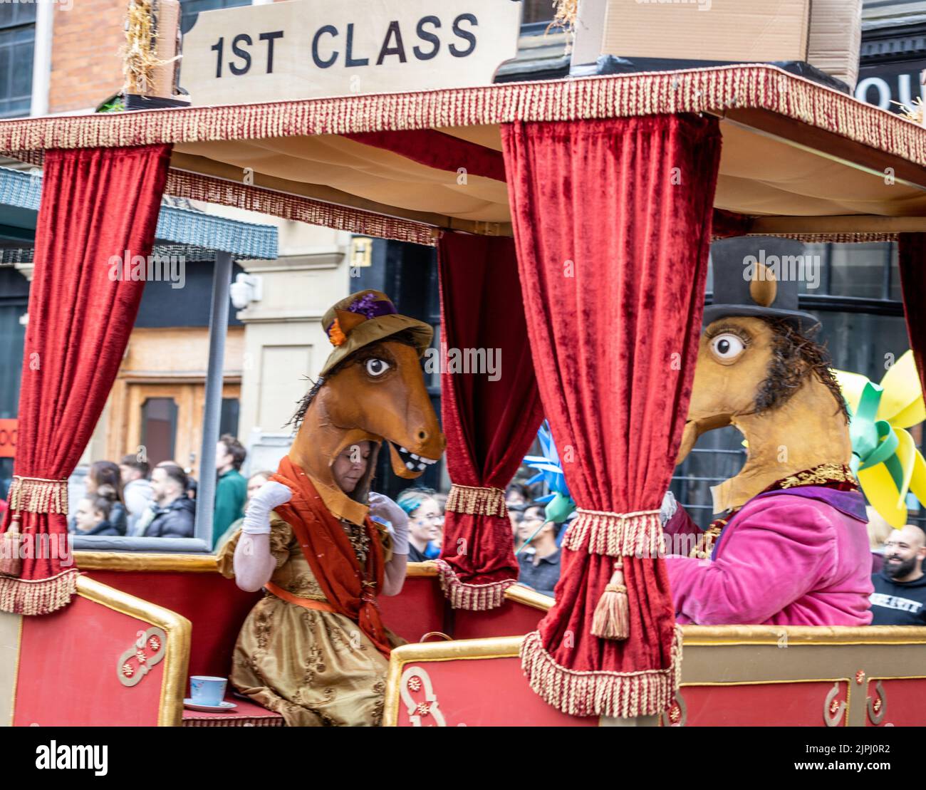 Manchester Day Parade, 19 June 2022: Horses on coach travelling first class Stock Photo