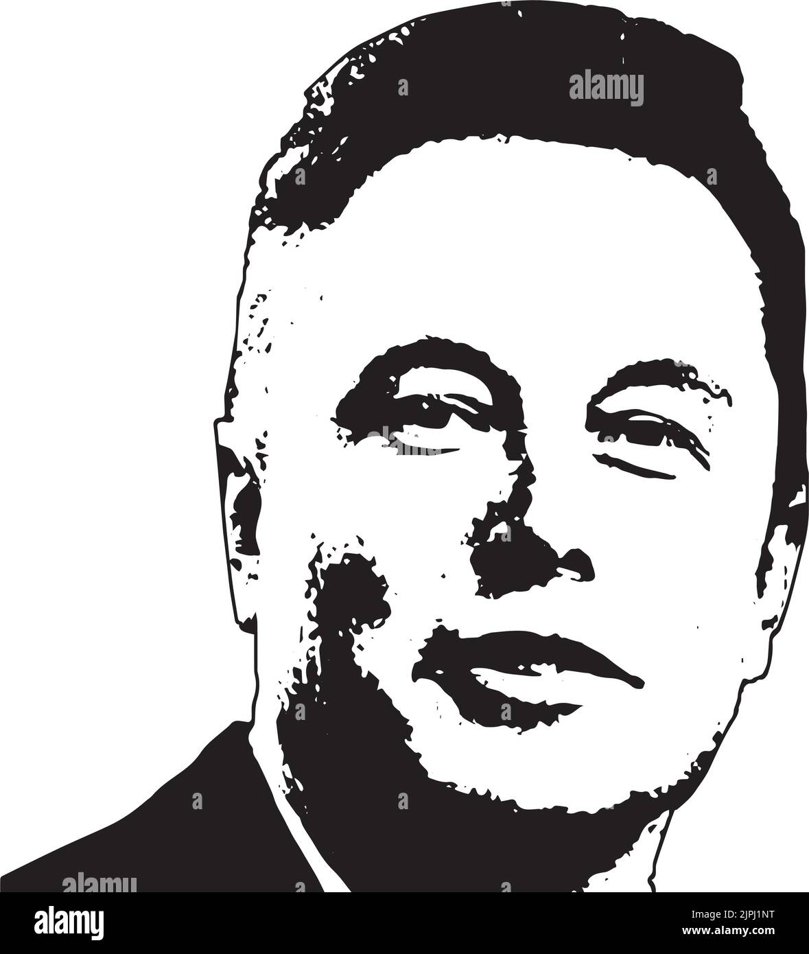Elon Musk Black and White T-shirt Face Portrait Stock Vector
