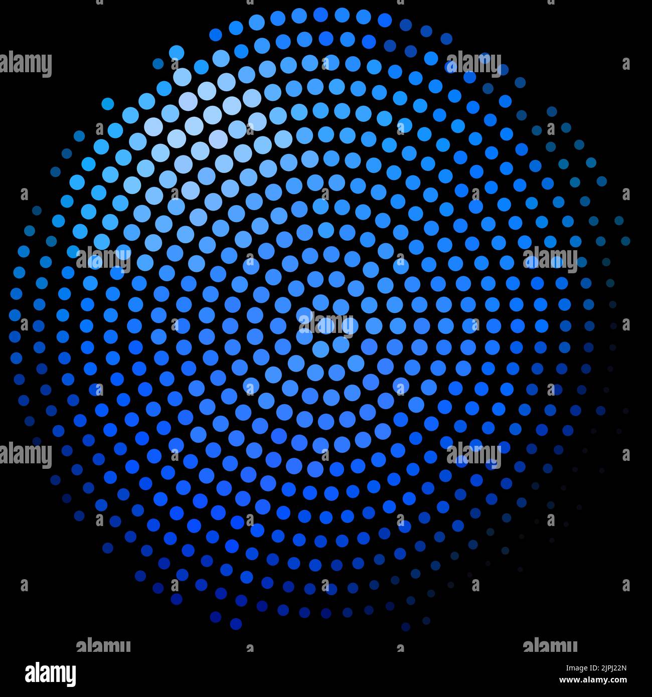 Abctract blue circle with halftone effect on black background. Simple vector graphic pattern Stock Vector