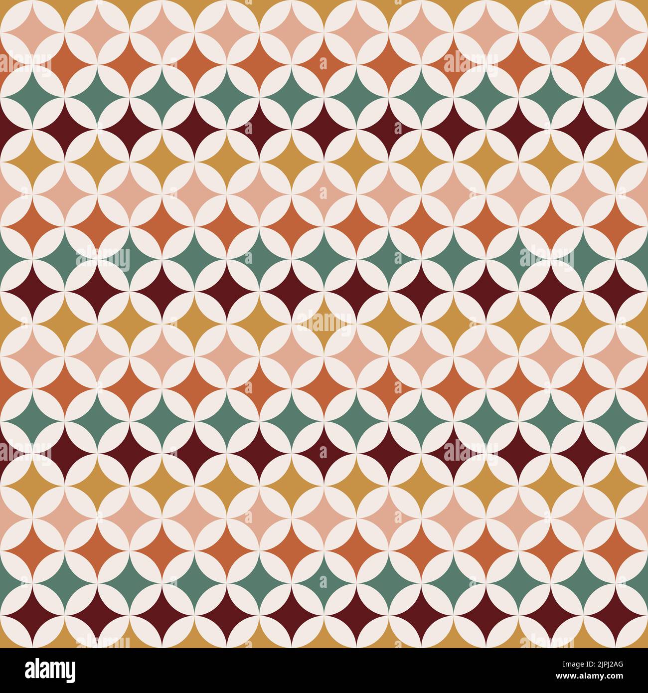 70 s seamless pattern. Retro colorful geometric square seamless background in seventies style. Groovy scrapbook paper. Yellow, orange, brown, green vi Stock Vector