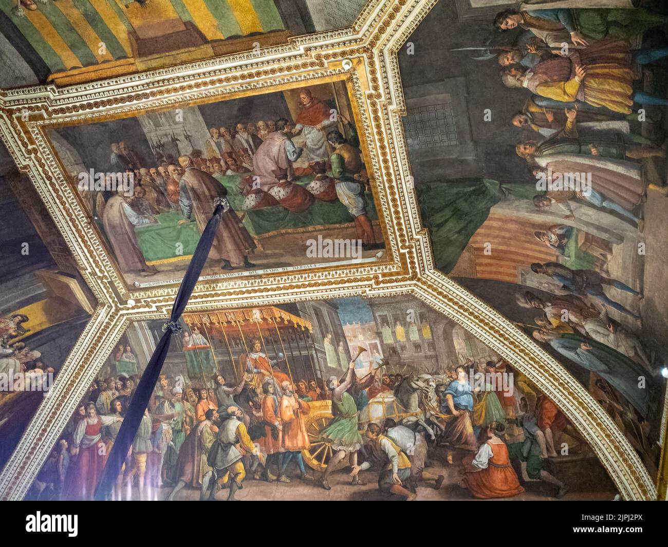 Naples Royal Palace Second antechamber, ceiling painting, Pope invests ...