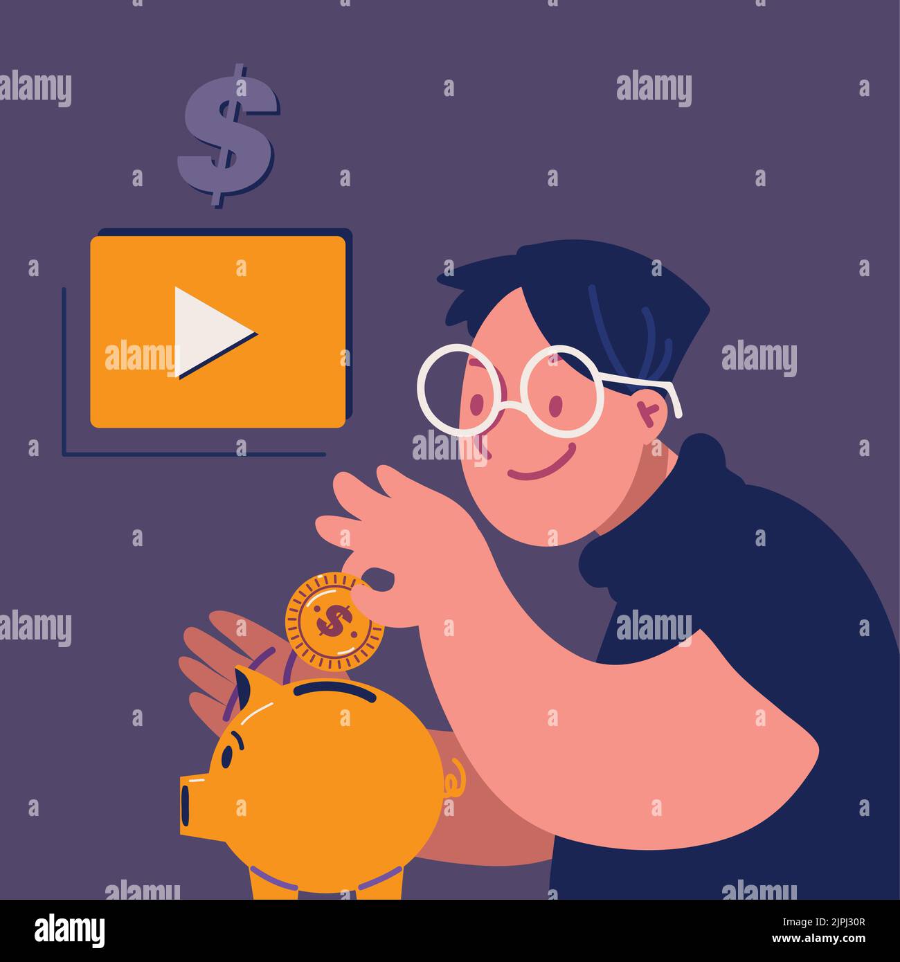 guy putting a coin in piggy bank Stock Vector Image & Art - Alamy