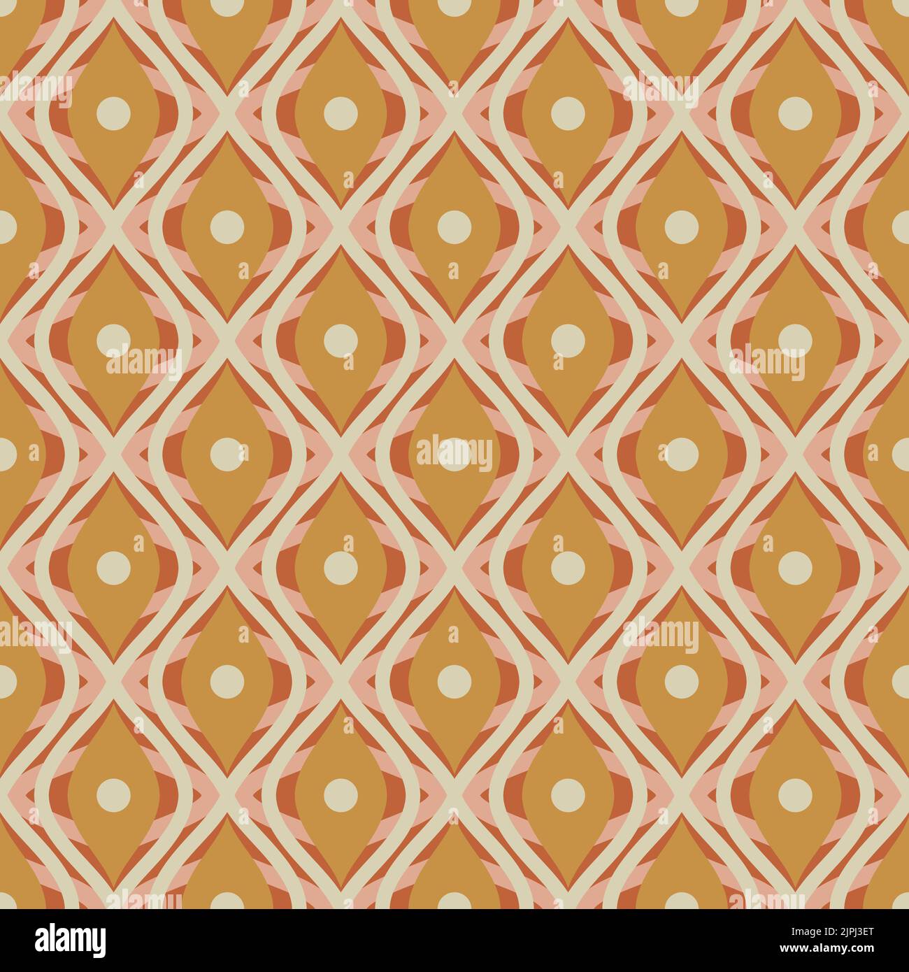 70 s seamless pattern. Retro geometric seamless background in seventies style. Groovy scrapbook paper. Yellow, orange, beige vintage colors vector pat Stock Vector