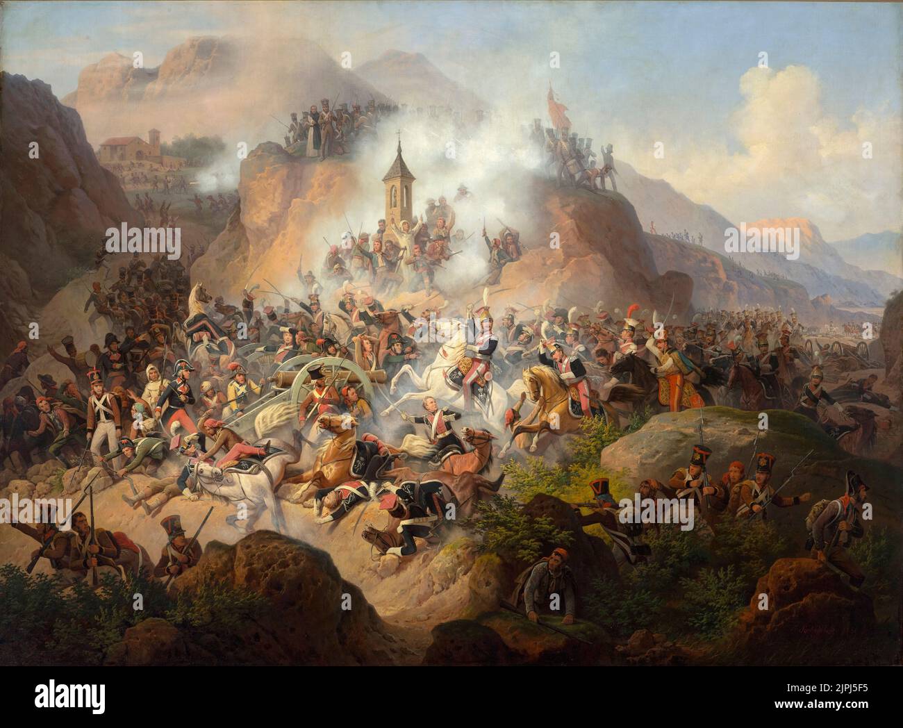 Battle of Somosierra Polish cavalry at the Battle of Somosierra in Spain, 1808, Painting by January Suchodolski Stock Photo