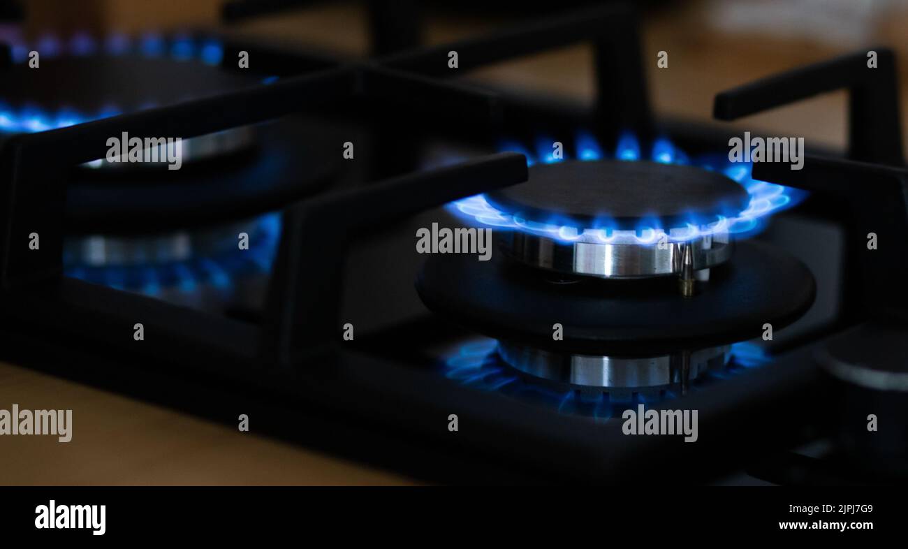 kitchen gas cooker with burning fire propane gas Stock Photo Alamy