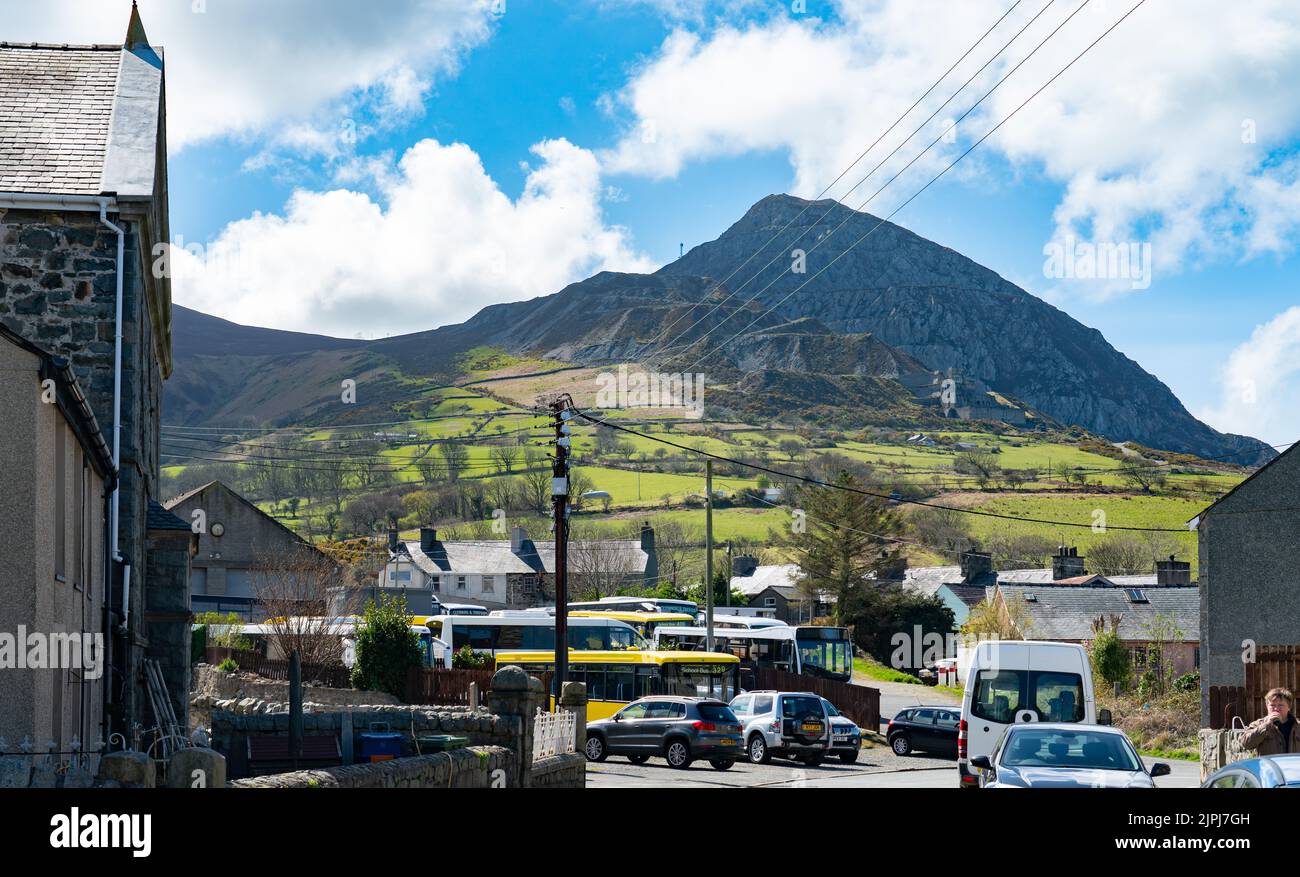 The Quarry Village of Trevor in Gwynedd, on the edge of the Rivals Hills, North Wales, (Quarry is still active). Image taken in April 2022. Stock Photo