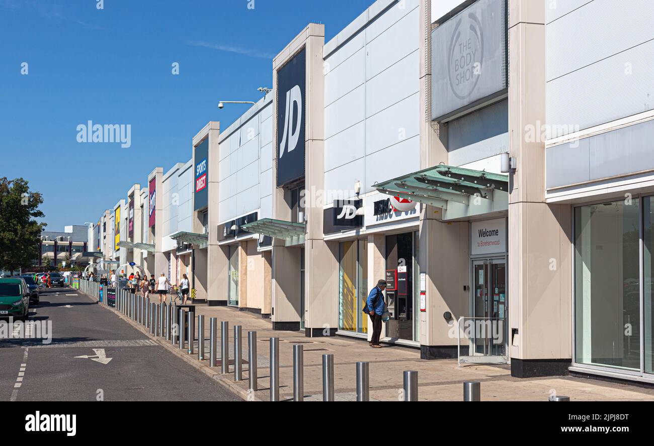 Row of shops at Borehamwood Shopping centre, Hertfordshire, England, UK. Stock Photo