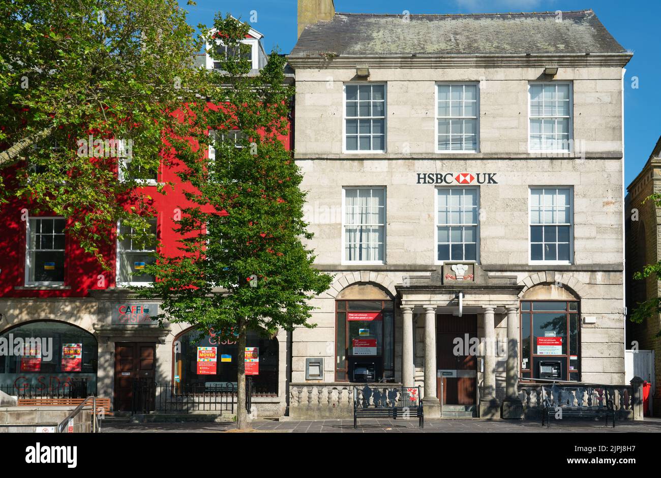 HSBC Bank on the Maes, in Caernarfon, North Wales, originally a branch of the North and South Wales Bank. Stock Photo