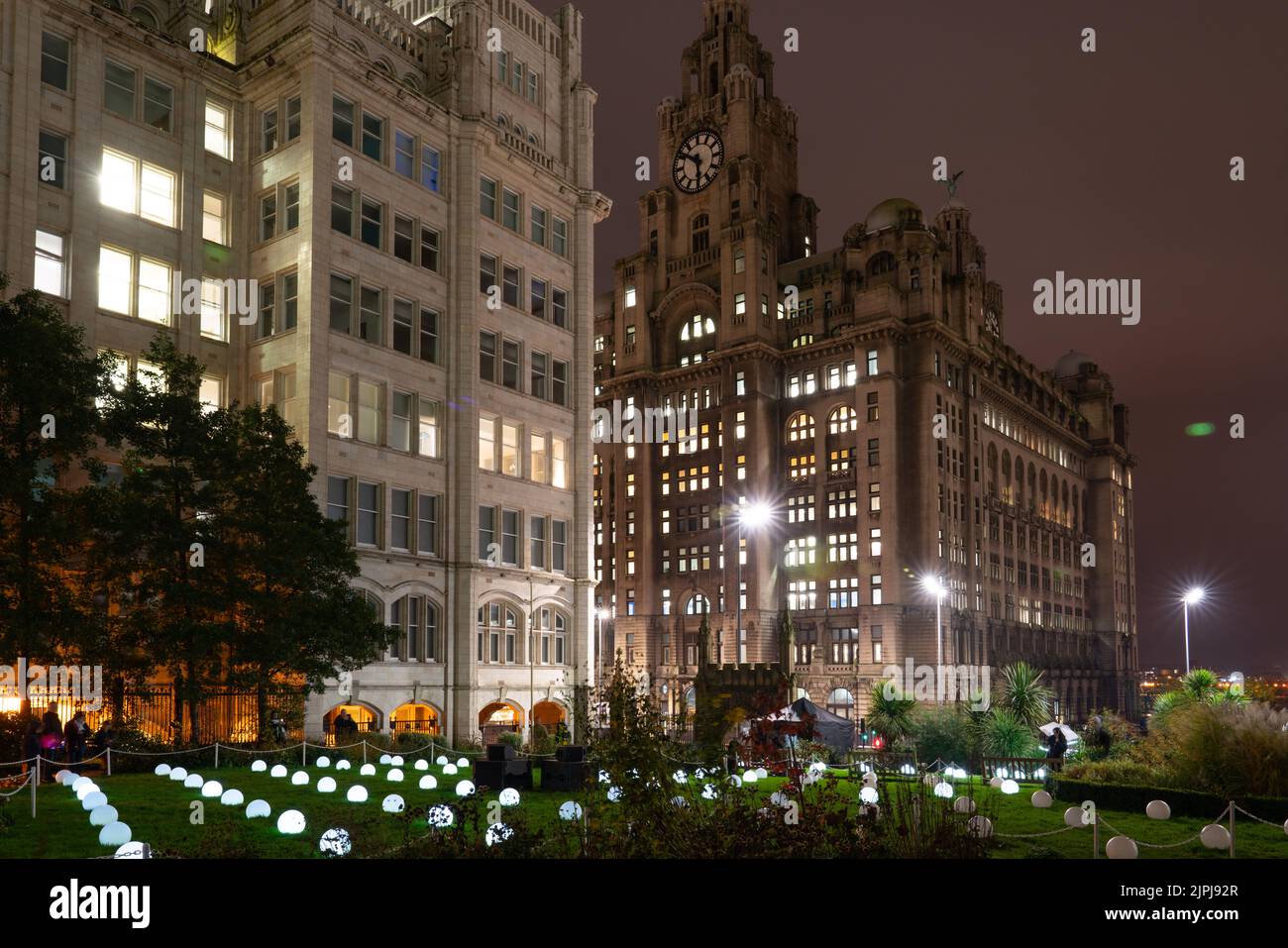 Liverpool's Tower Buildings and the Royal Liver Building on the first