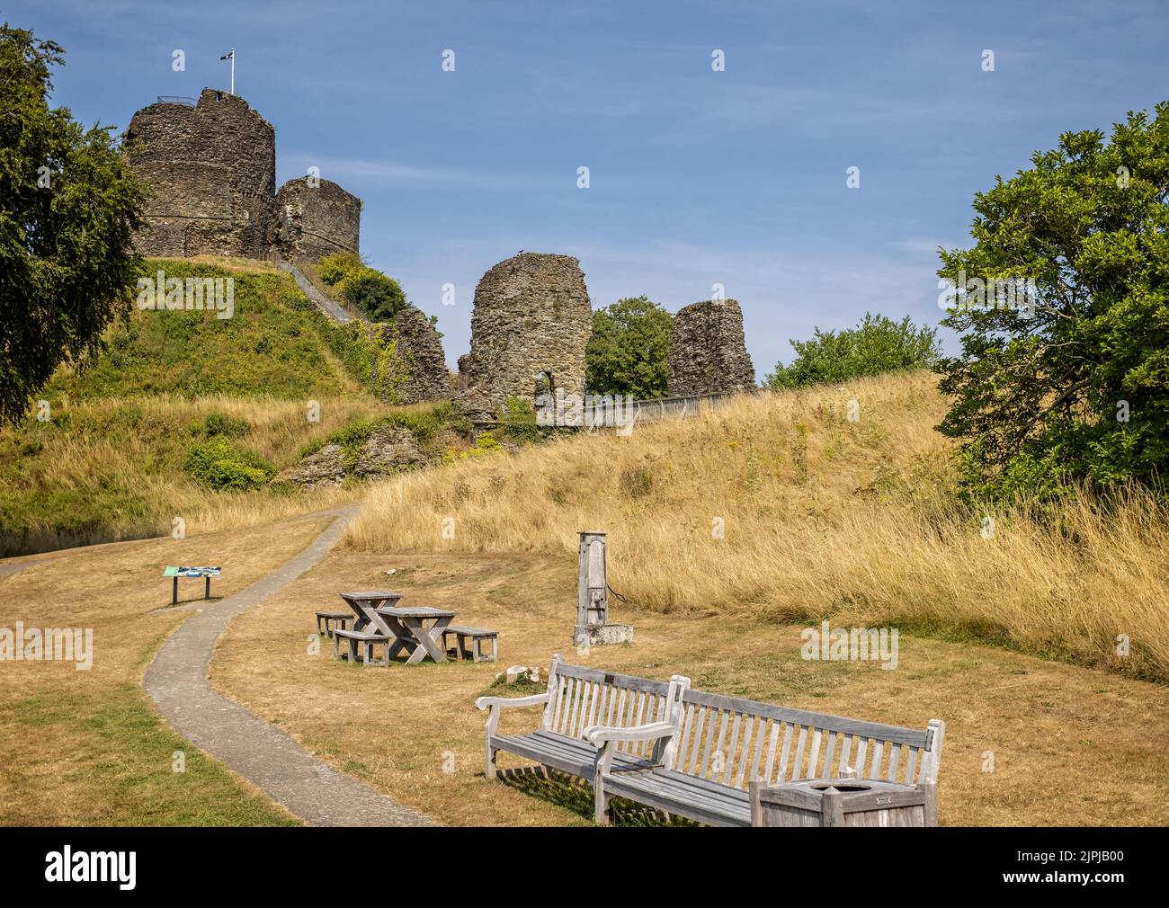 Launceston medieval castle and round tower in Launceston, Cornwall, UK on 13 August 2022 Stock Photo