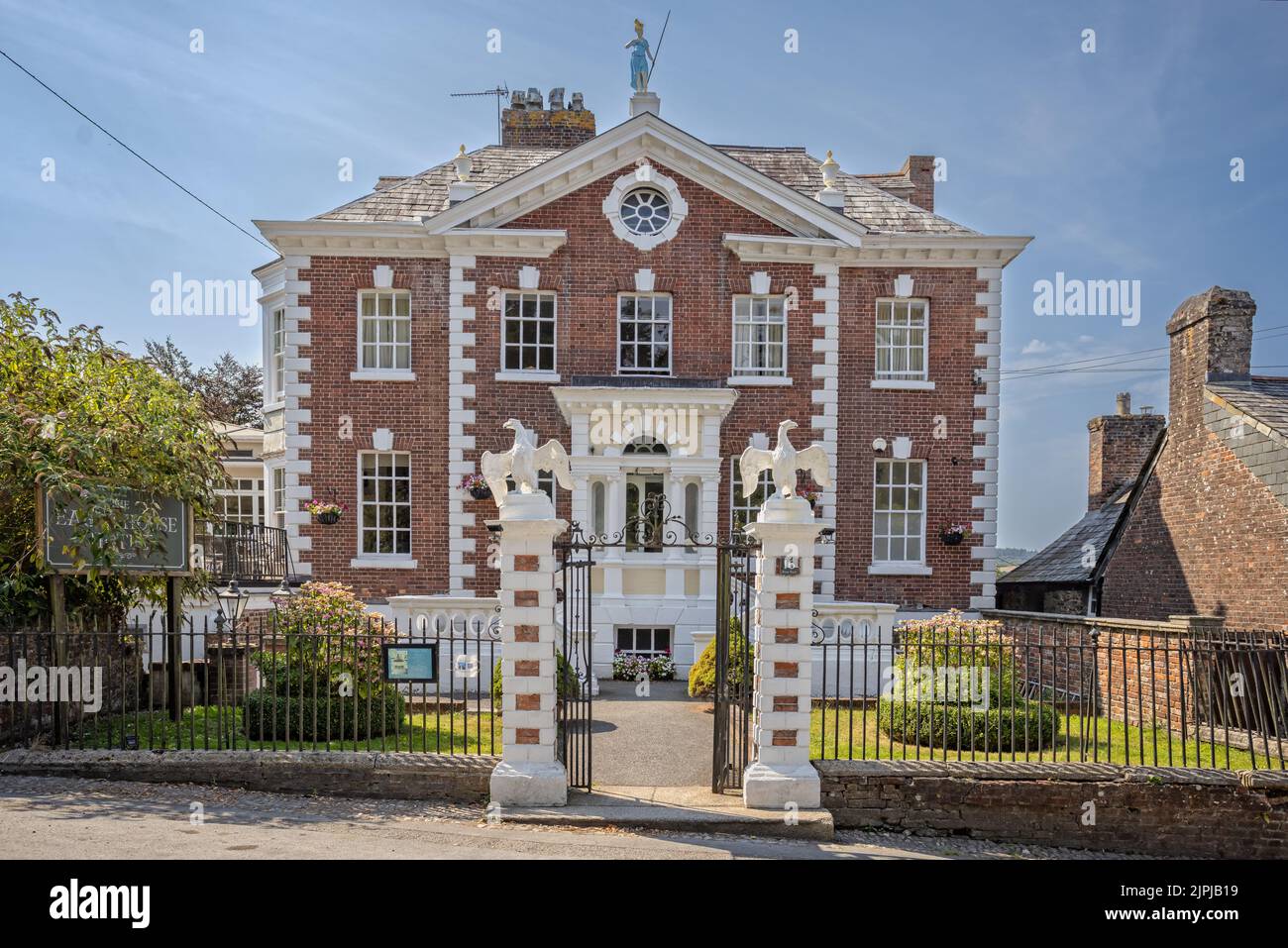 View of the front of The Eagle House Hotel - Georgian building built in 1764 - in Launceston, Cornwall, UK on 13 August 2022 Stock Photo