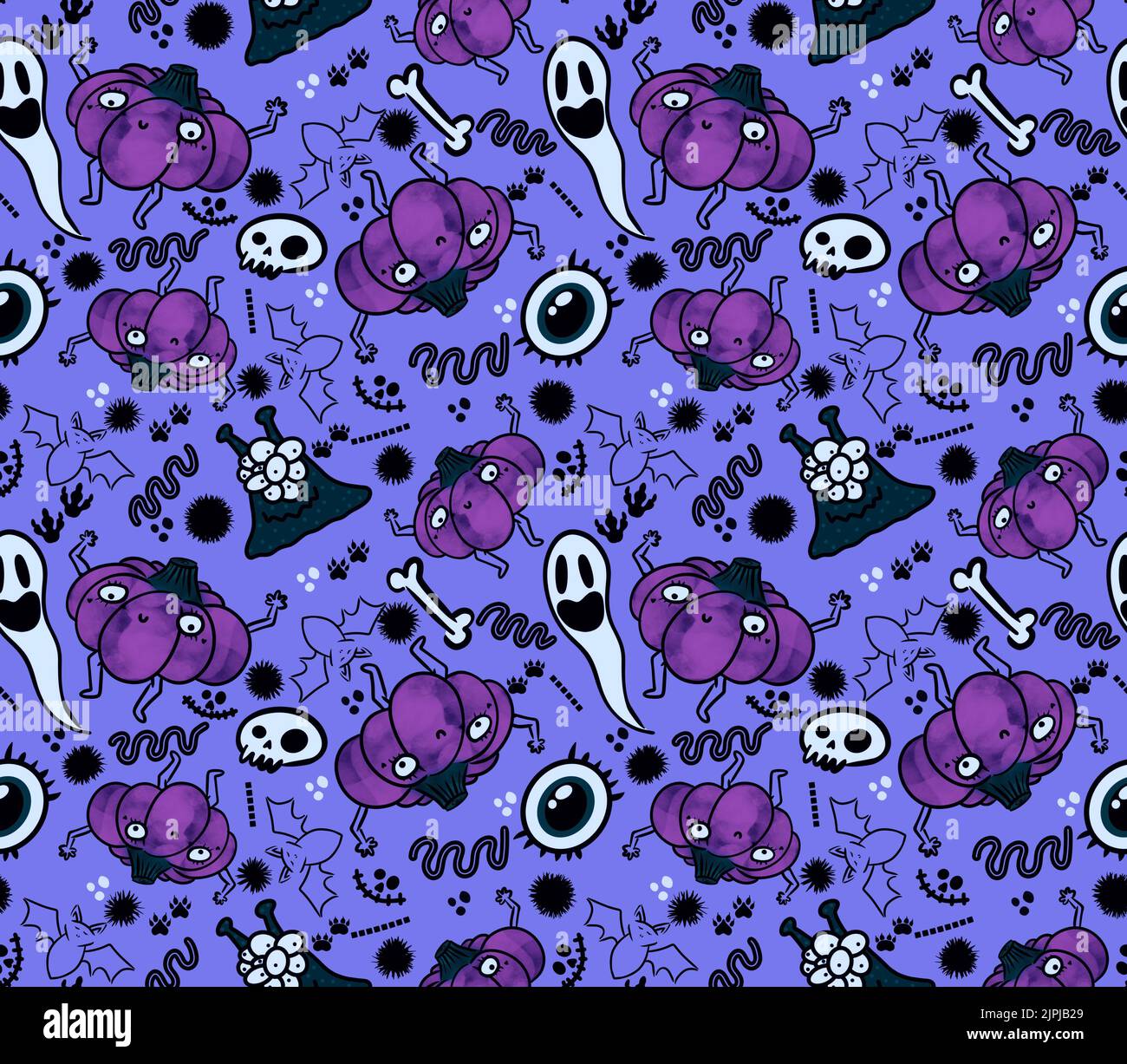 Halloween seamless pumpkins and witch hat and ghost pattern for fabrics ...