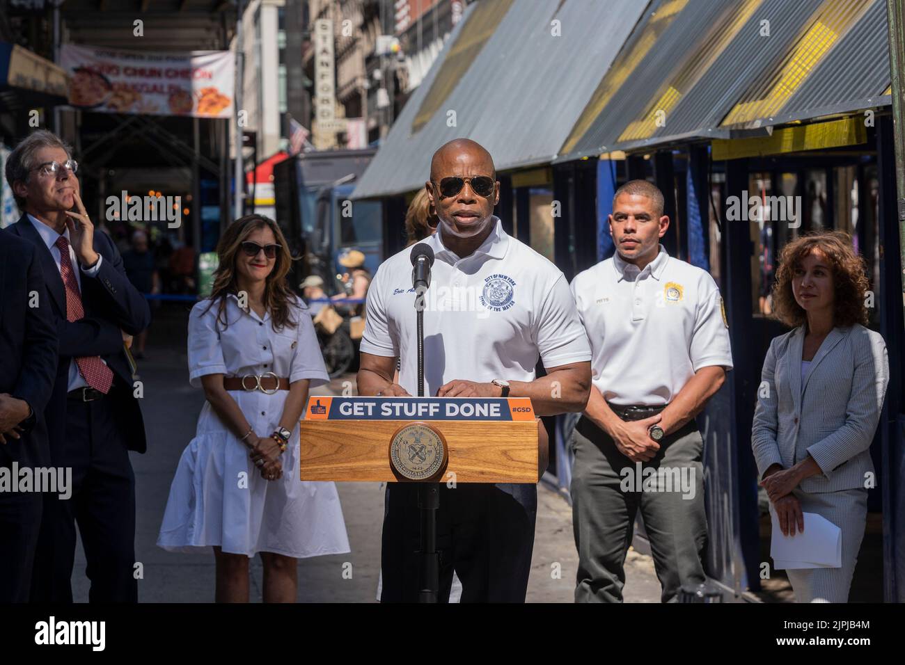 New York, USA. 18th Aug, 2022. Mayor Eric Adams made an outdoor dining ...