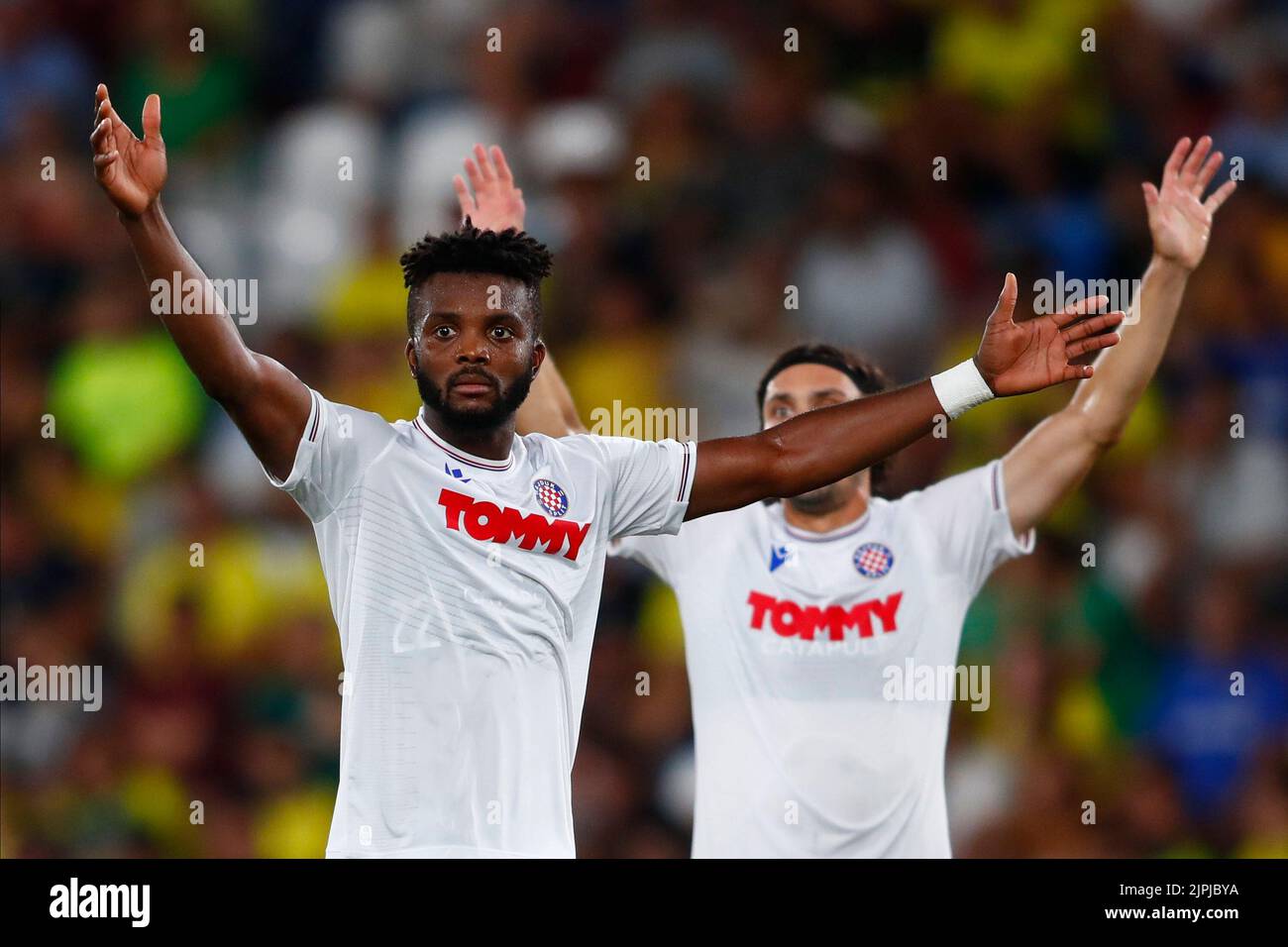 Valencia, Spain. 18th Aug, 2022. VALENCIA, SPAIN - AUGUST 18: Chidozie Awaziem of HNK Hajduk Split reacts during the UEFA Conference League play-offs first leg match between Villarreal CF and HNK Hajduk on August 18, 2022 in Valencia, Spain. Photo: Omar Arnau/PIXSELL Credit: Pixsell photo & video agency/Alamy Live News Stock Photo