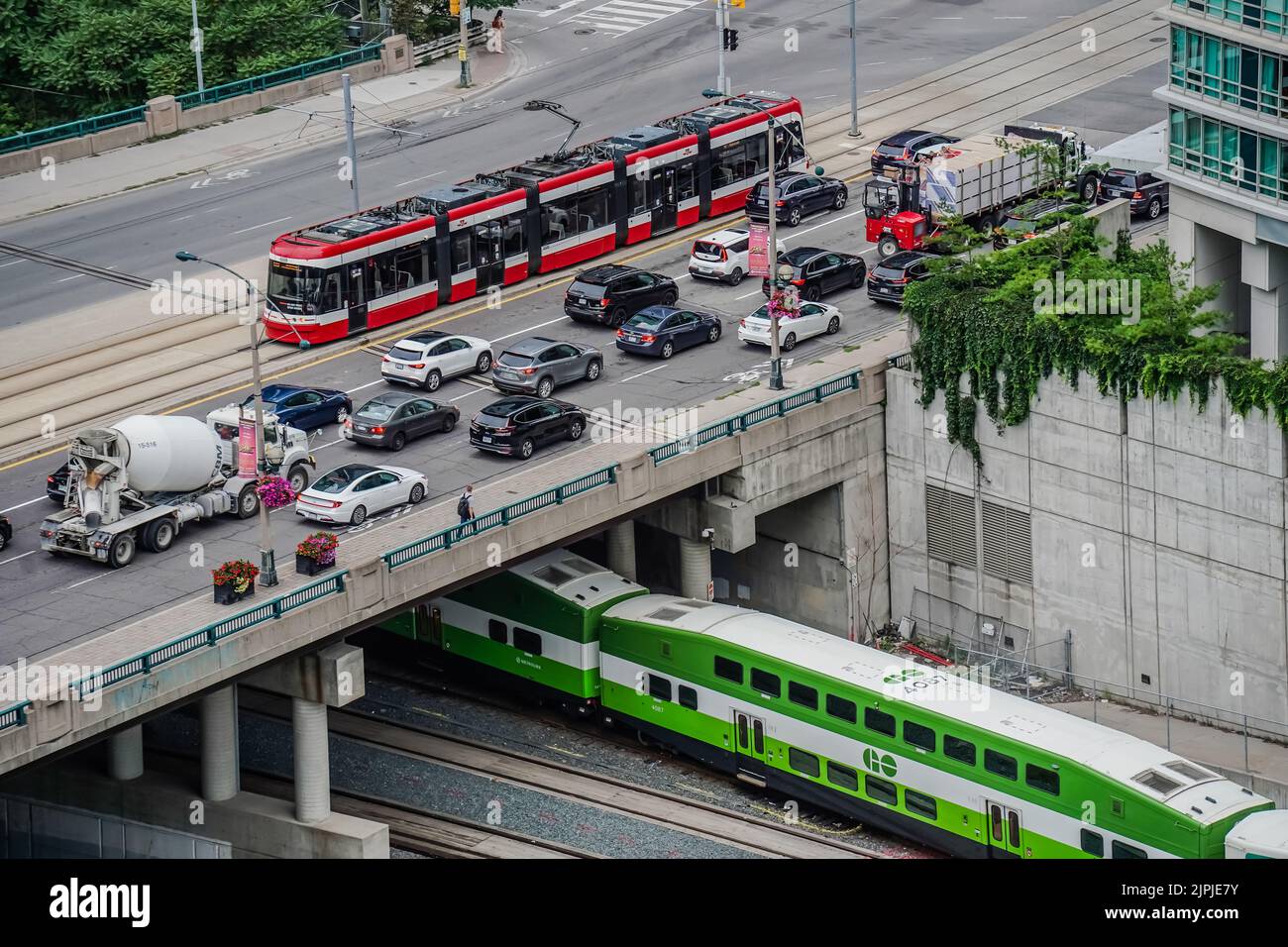 vehicle traffic on spadina avenue overhead bridge in Toronto Ontario Canada Stock Photo