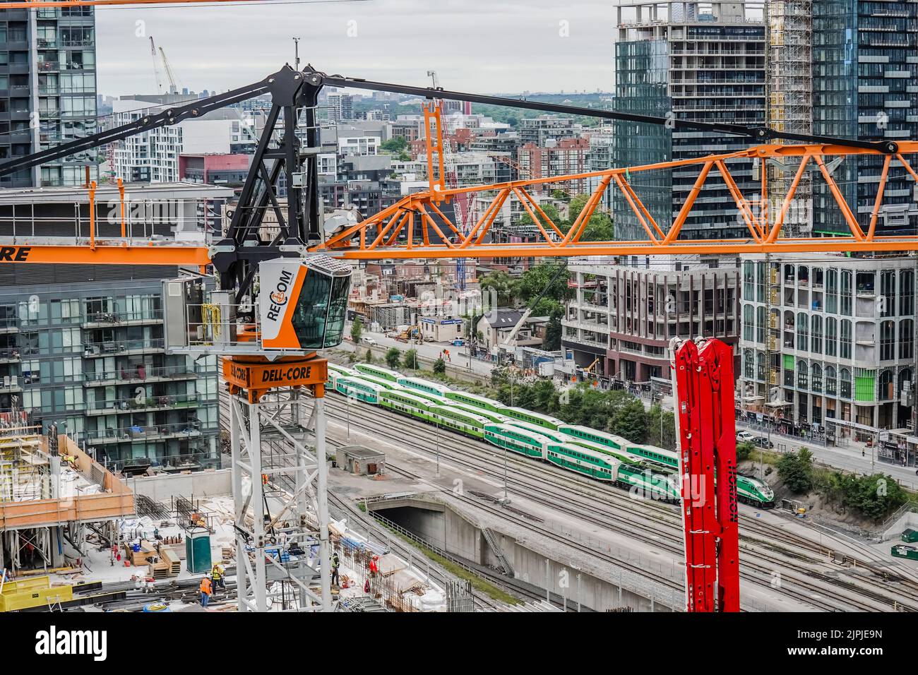 construction crane at a toronto condo building construction site Stock Photo
