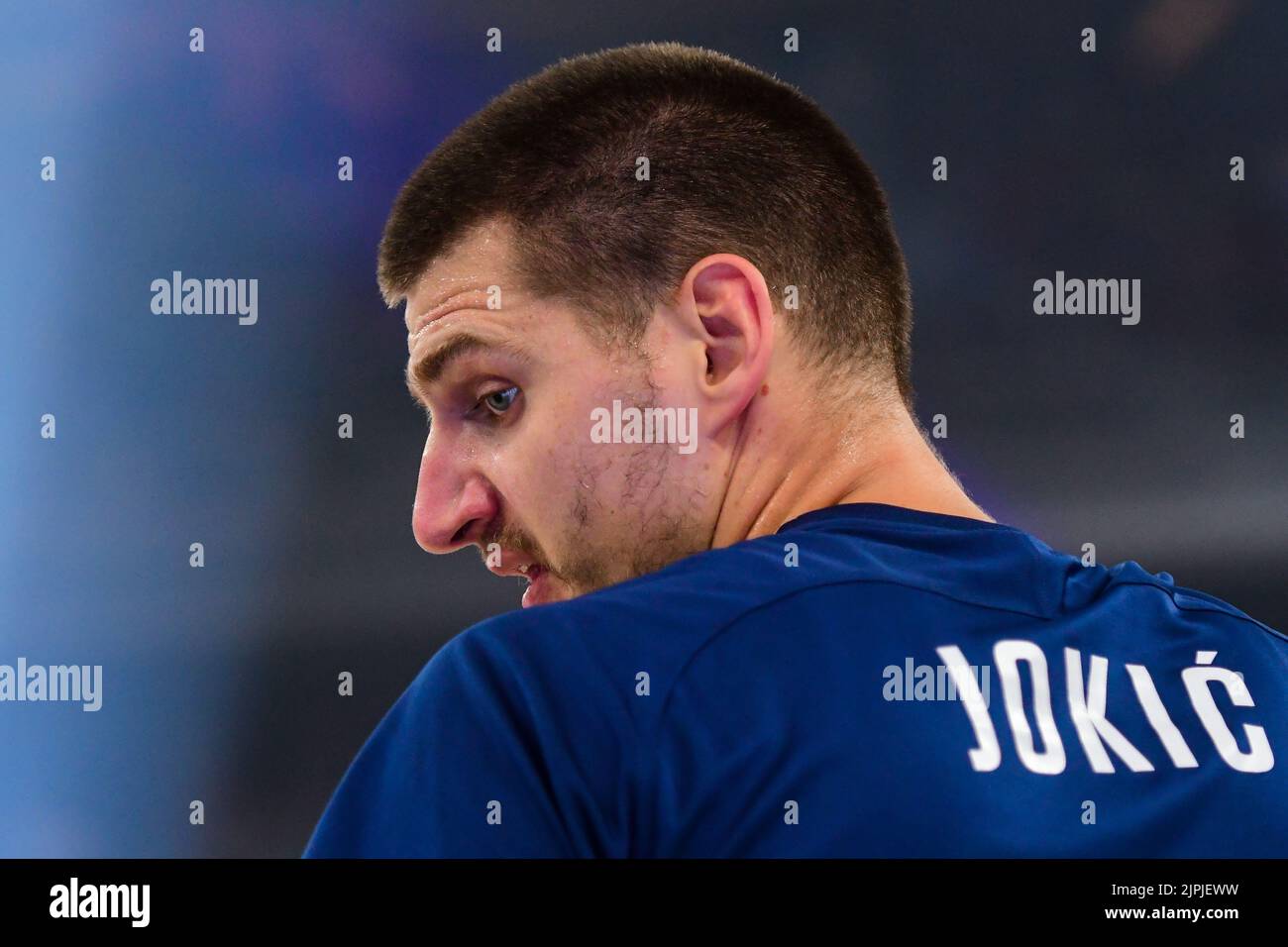 Ljubjlana, Slovenia. 17th Aug, 2022. Nikola Jokic of Serbia warms up during the International Friendly basketball between Slovenia and Serbia at Arena Stozice. Credit: SOPA Images Limited/Alamy Live News Stock Photo