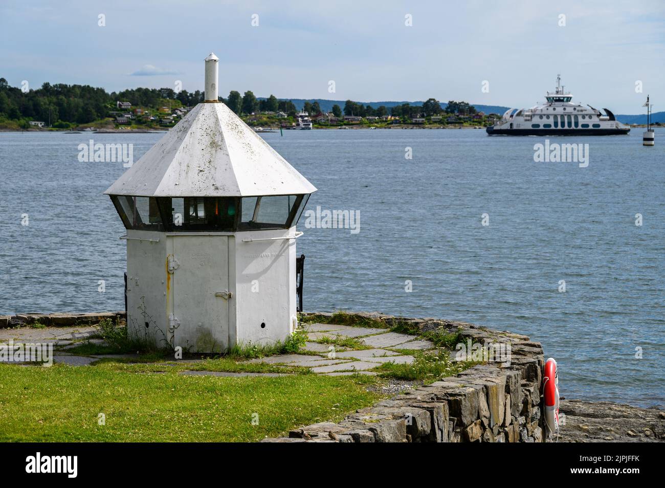 OSLO, NORWAY JULY 11, 2022 Oslo harbor, navigation marker on the