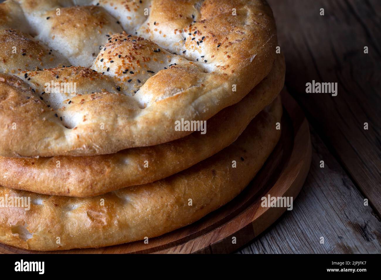 Ramadan Pita (Turkish name; Ramazan Pidesi) Traditional Turkish bread for holy month Ramadan Stock Photo