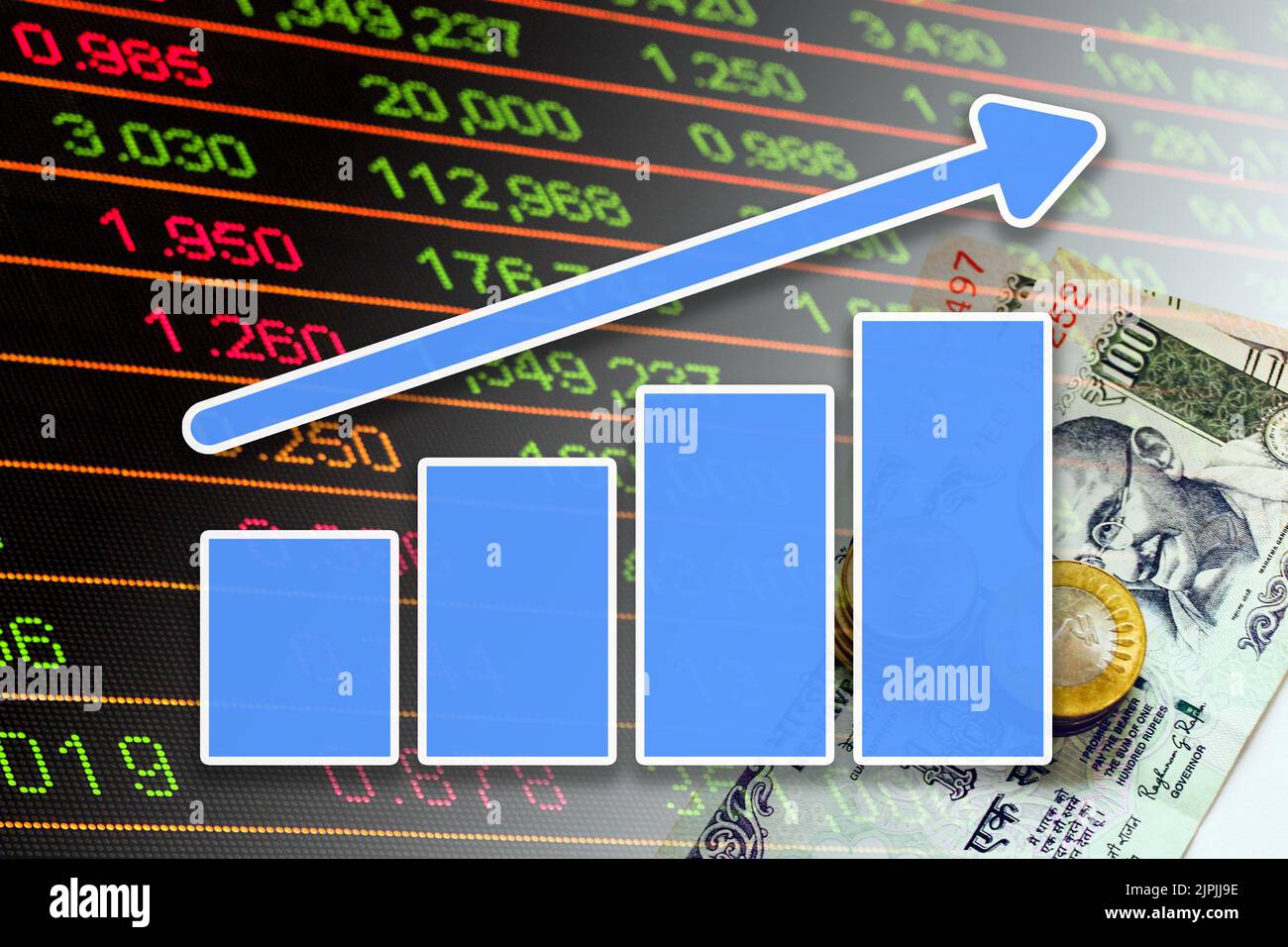 Notes Rupees Graph Economy Graph - Up Arrow, Cash Indian Rupees Notes and Stock Market ...