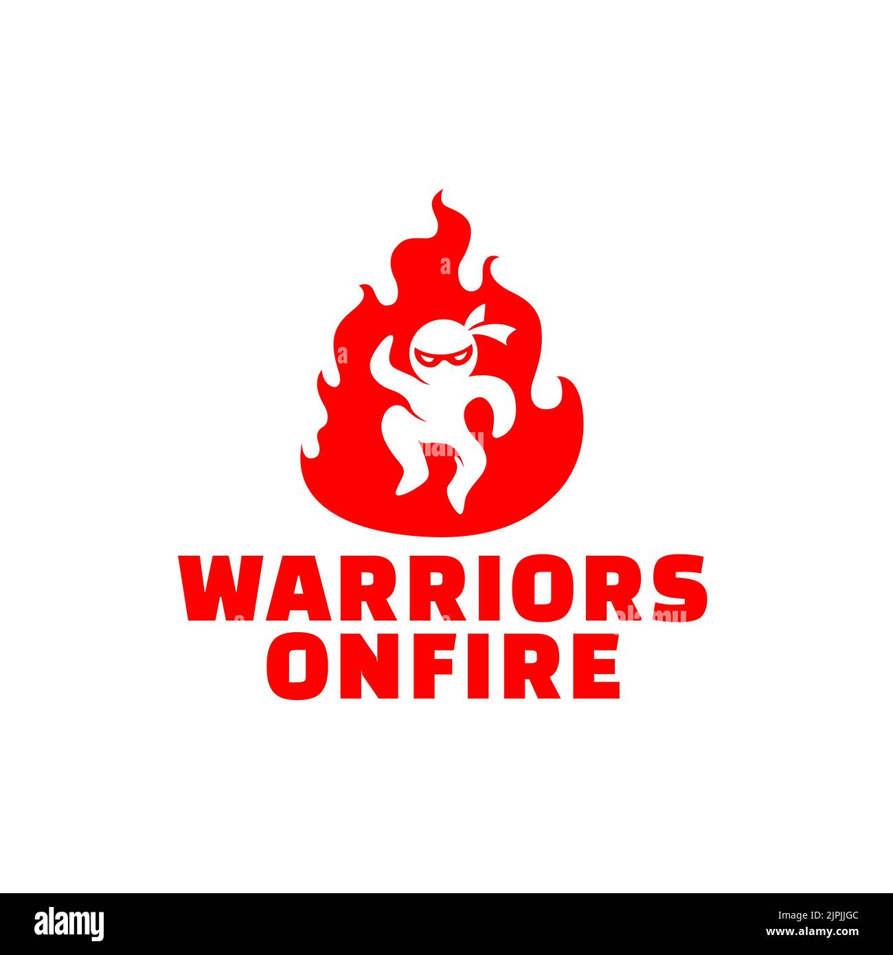 A creative logo with 'Warriors on Fire' text on a white background Stock Vector