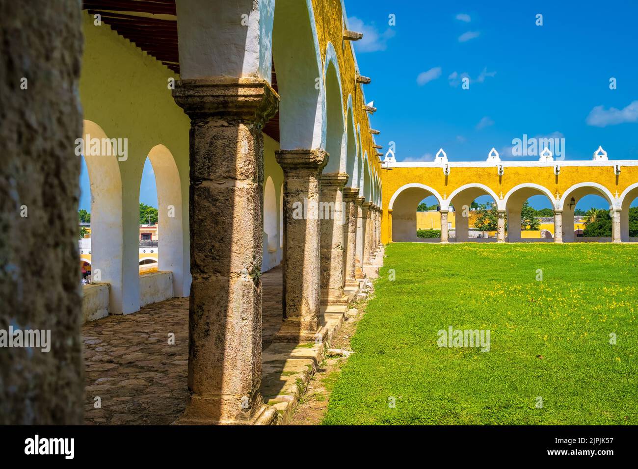 The San Antonio franciscan monastery at the yellow city of Izamal in Yucatan Stock Photo