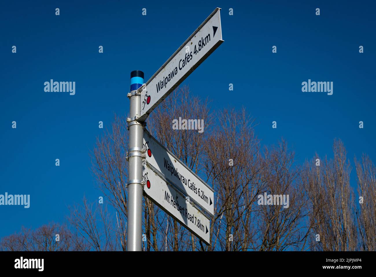 Signs on cycle track from Waipukurau to Waipawa, Hawkes Bay, North