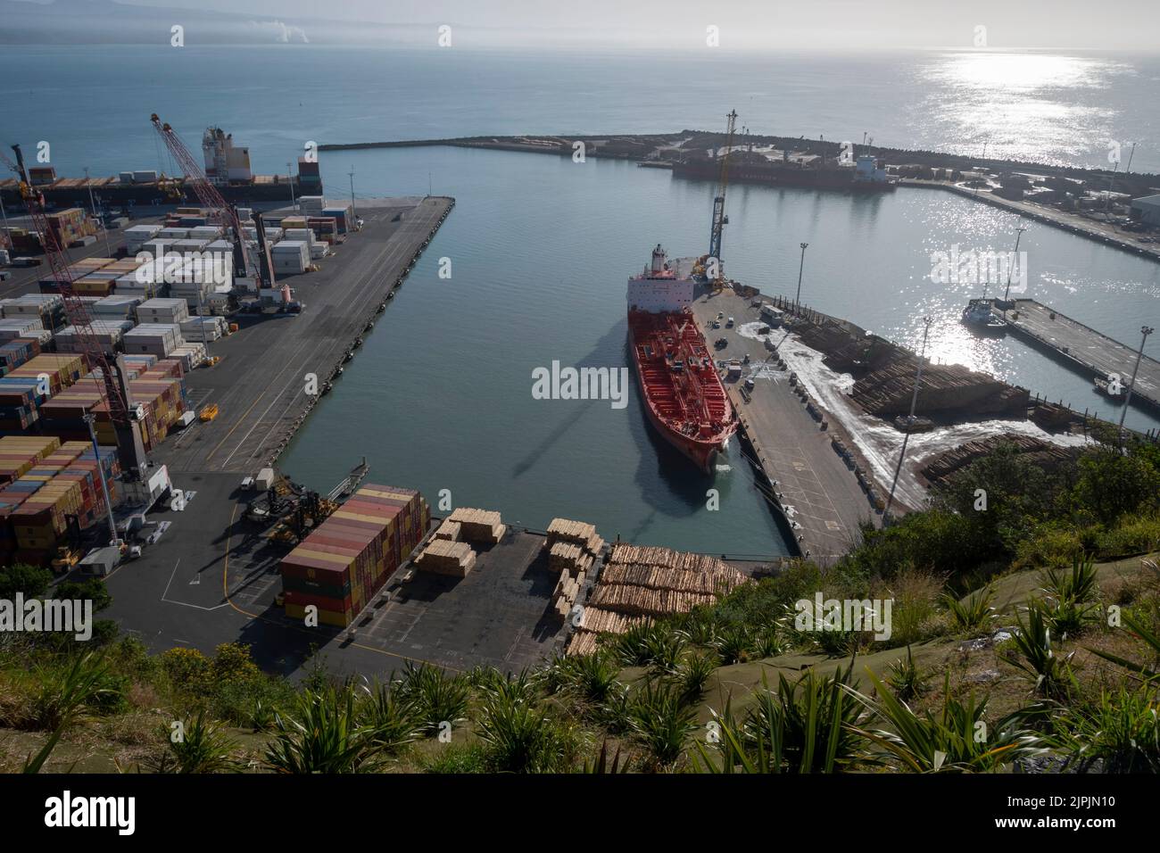 View of Port of Napier from Bluff Hill, Napier Hawkes Bay, North Island, New Zealand Stock Photo