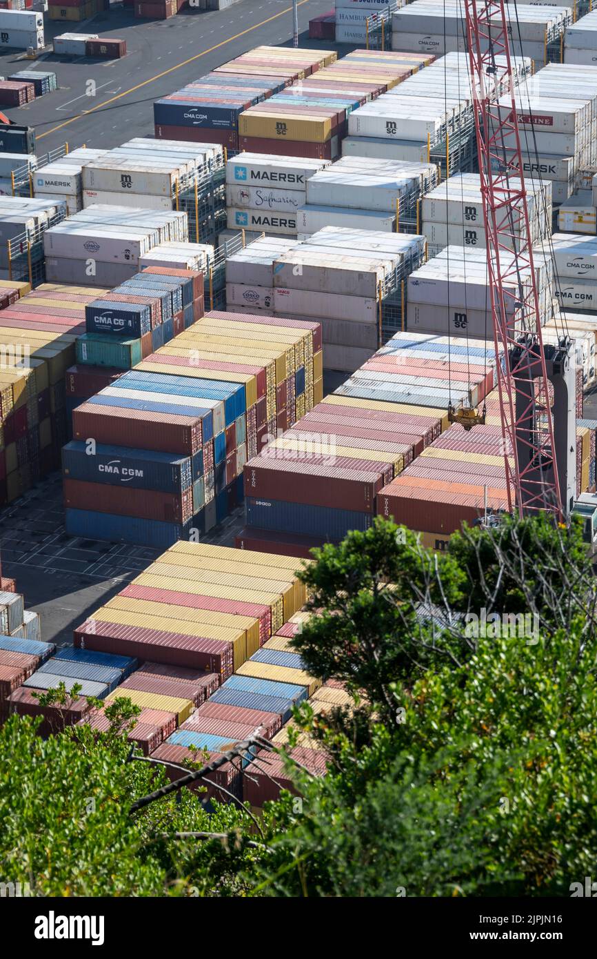 Containers stacked at Port of Napier, Hawkes Bay, North Island, New