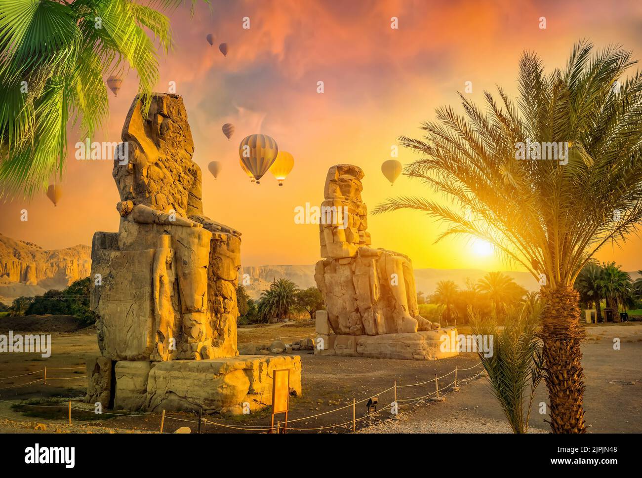 sunset, egypt, colossi of memnon, sunsets, egyptian, egypts, colossi of memnons Stock Photo