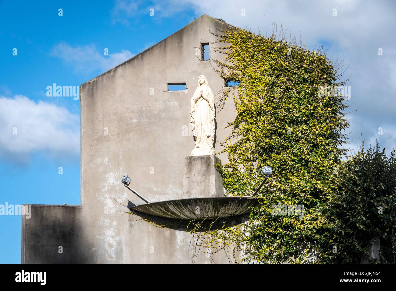 Statue of Mary on old church facade, Saint Marys Catholic church, Otaki