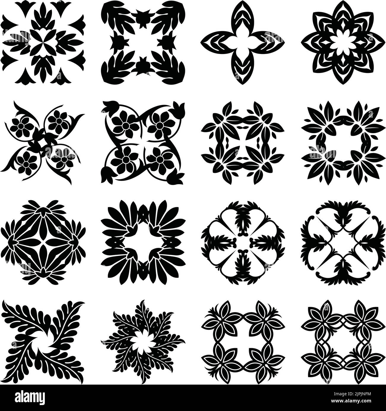 A set of vintage vector decorative east indian style floral icons. Stock Vector