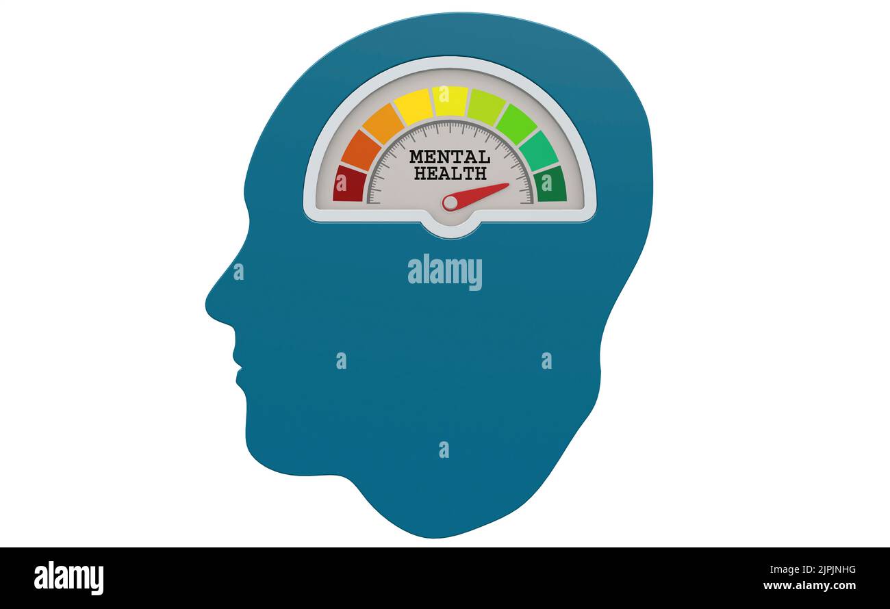 Mental health measuring scale with color indicator, 3d rendering Stock
