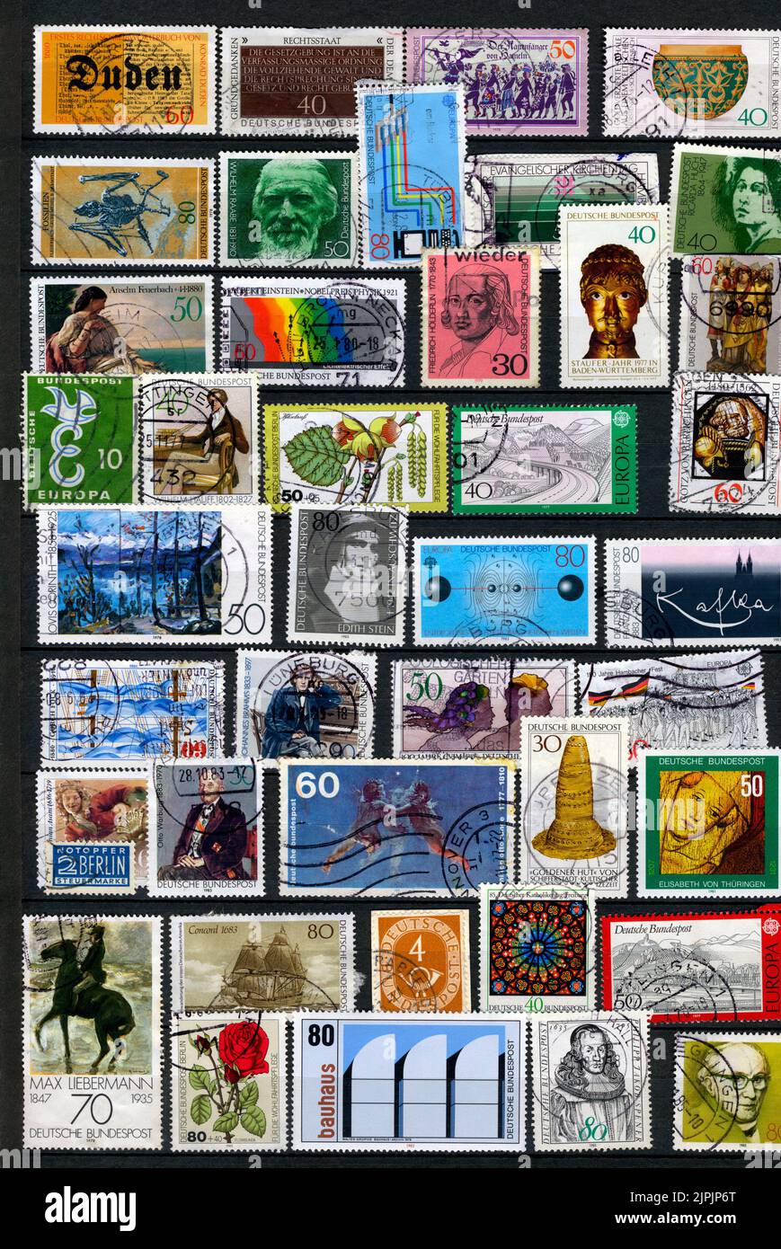 stamp collecting. Philatelic. Different brands in the album for stamps  Stock Photo