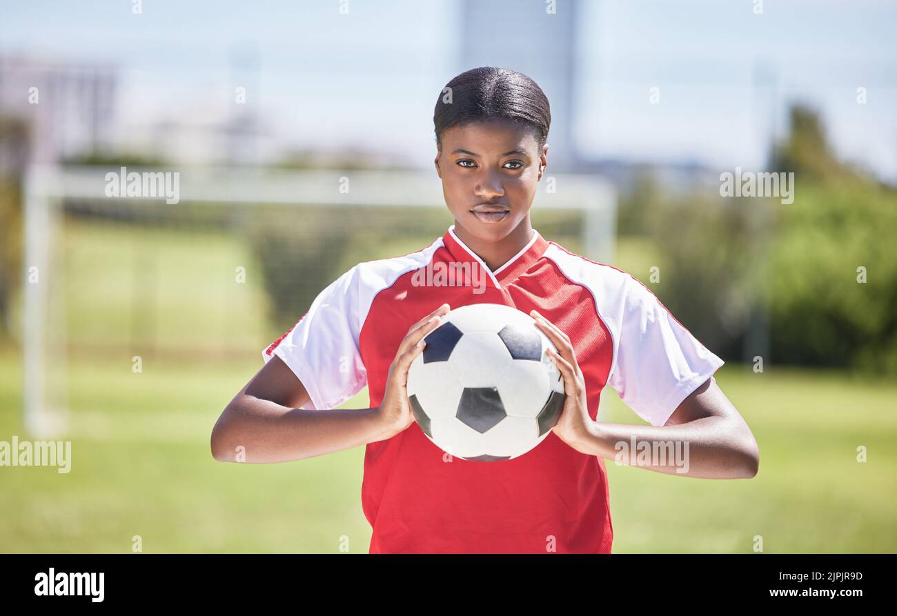 Soccer, football and sports with player, woman and athlete ready for a match, game or