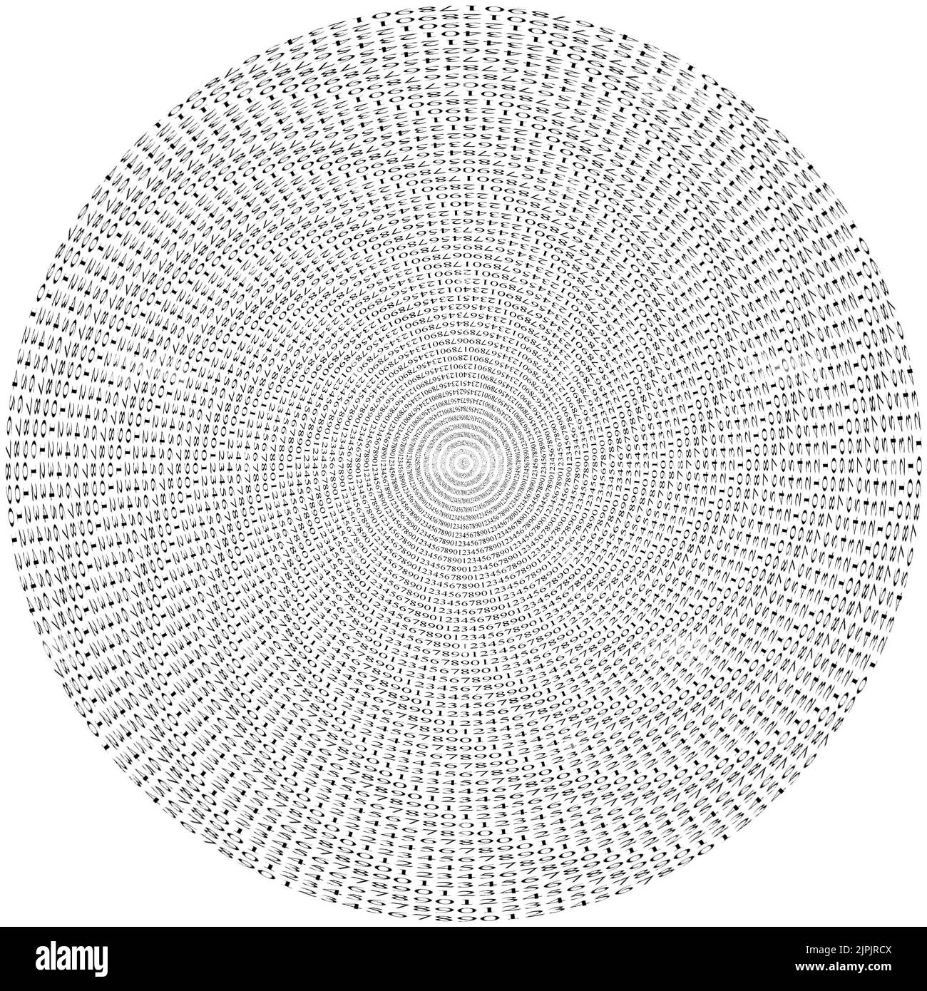 many different decimal numbers (database records) isolated on white background as hurricane. Heap of backup data information. New computer generation, Stock Photo
