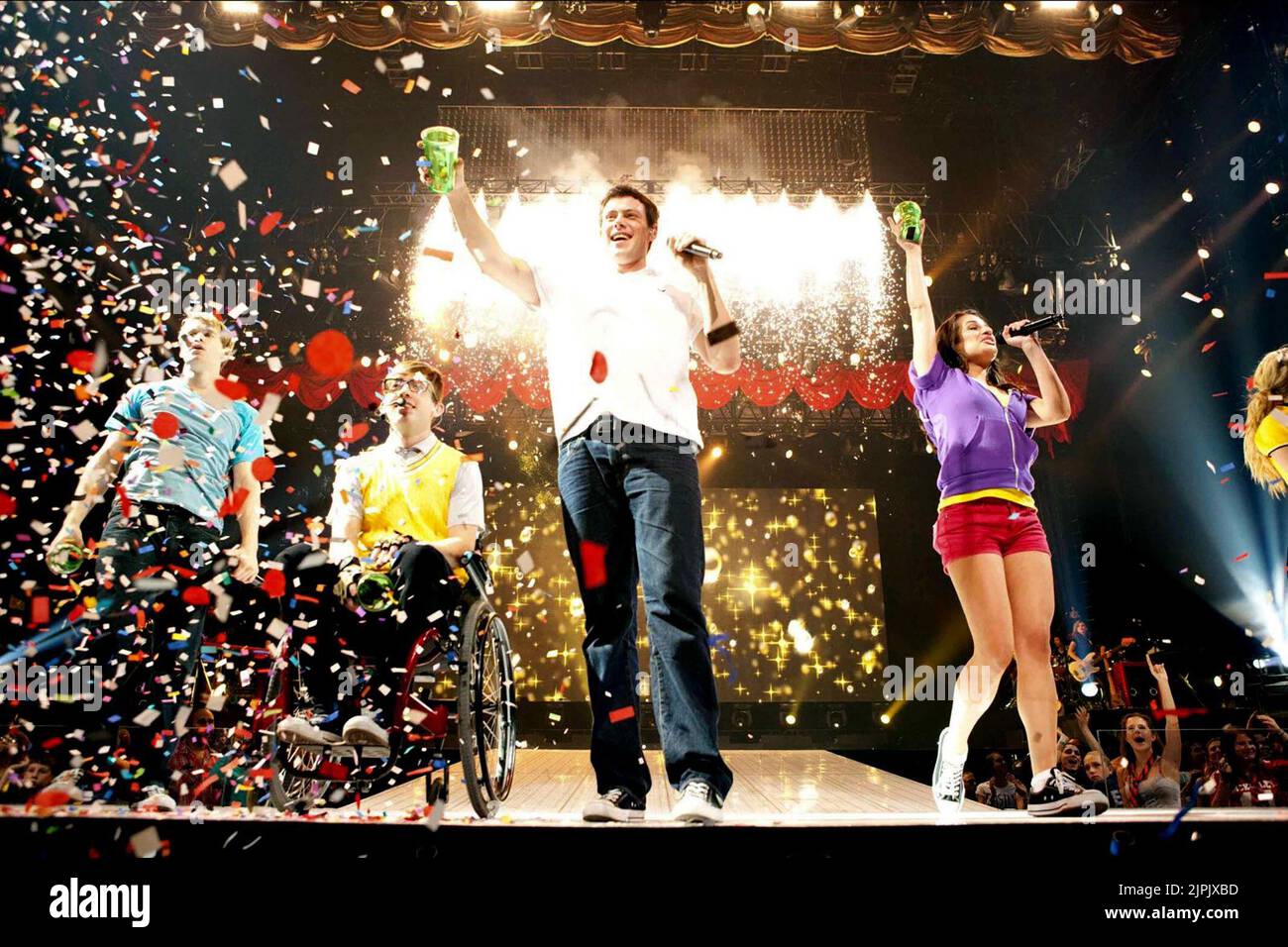 CHORD OVERSTREET, KEVIN MCHALE, CORY MONTEITH, LEA MICHELE, GLEE: THE 3D CONCERT MOVIE, 2011 Stock Photo