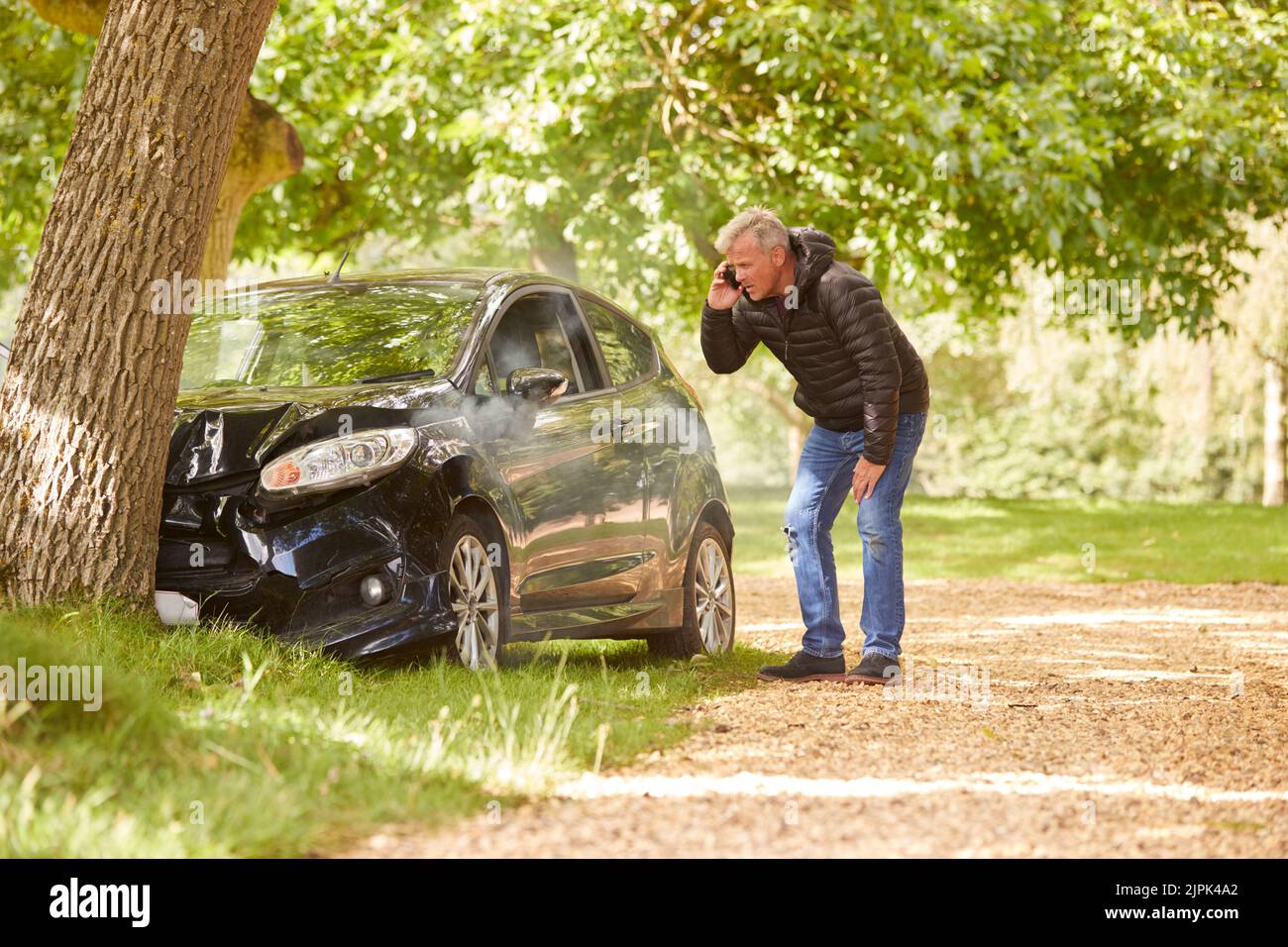 on the phone, accident, emergency, pedestrian, car body damage, on the