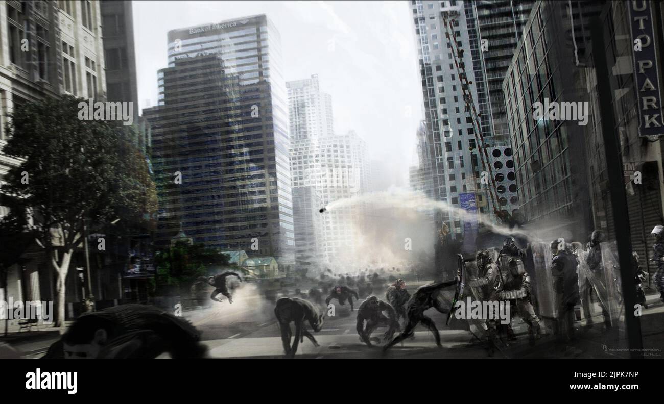 ARTWORK OF APES UPRISING, RISE OF THE PLANET OF THE APES, 2011 Stock Photo