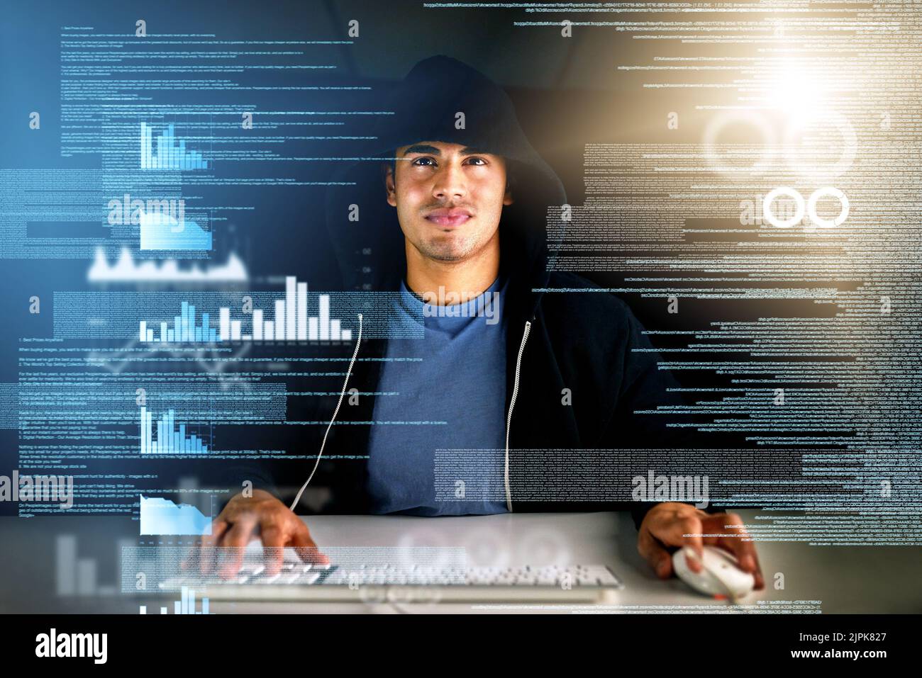 You can do all kinds of things with code. a handsome young male computer programmer working on new code. Stock Photo
