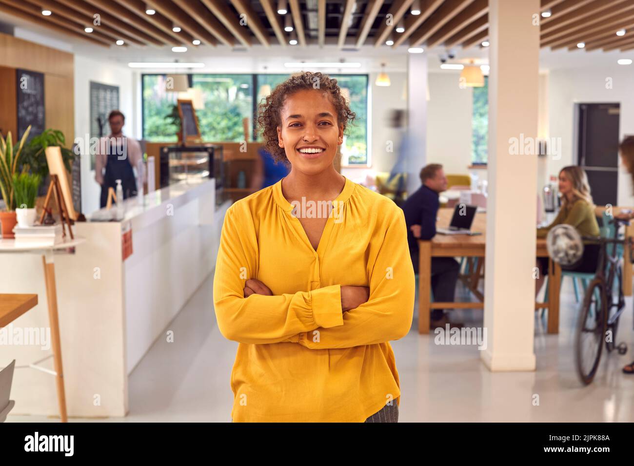 woman, office, cafe, cafeteria, staff, female, ladies, lady, women, offices, cafes, cafeterias, canteen, staffs Stock Photo